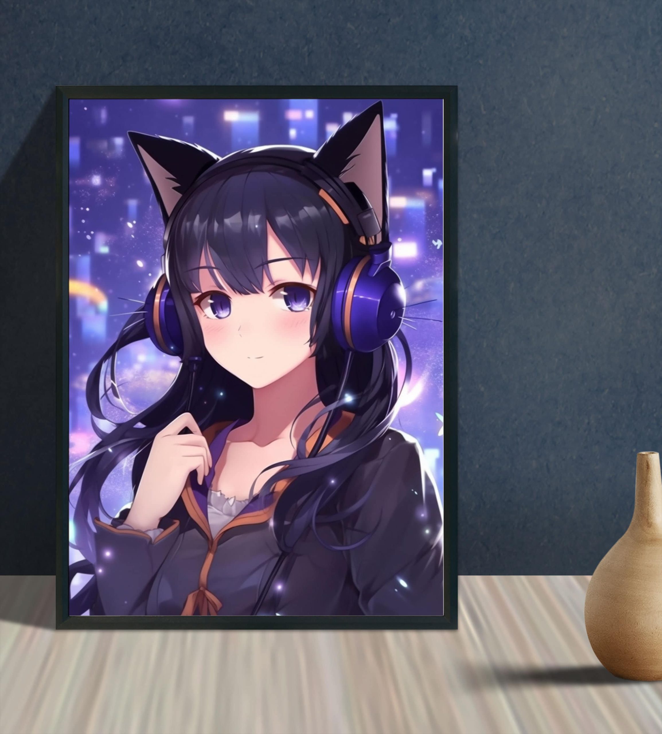 Anime Cat Ears Girl Print Anime Art Teen Room Games Room ...