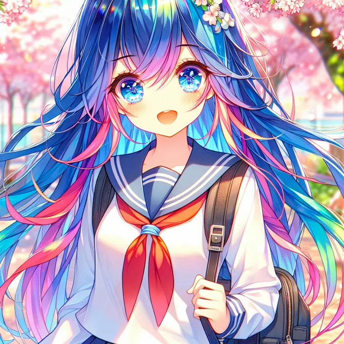 Anime Girl with Vibrant Long Hair in School Uniform | AI Art ...