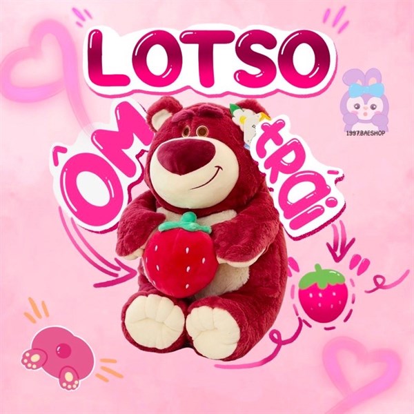 Thú bông ngồi gấu Lotso ôm dâu 42cm