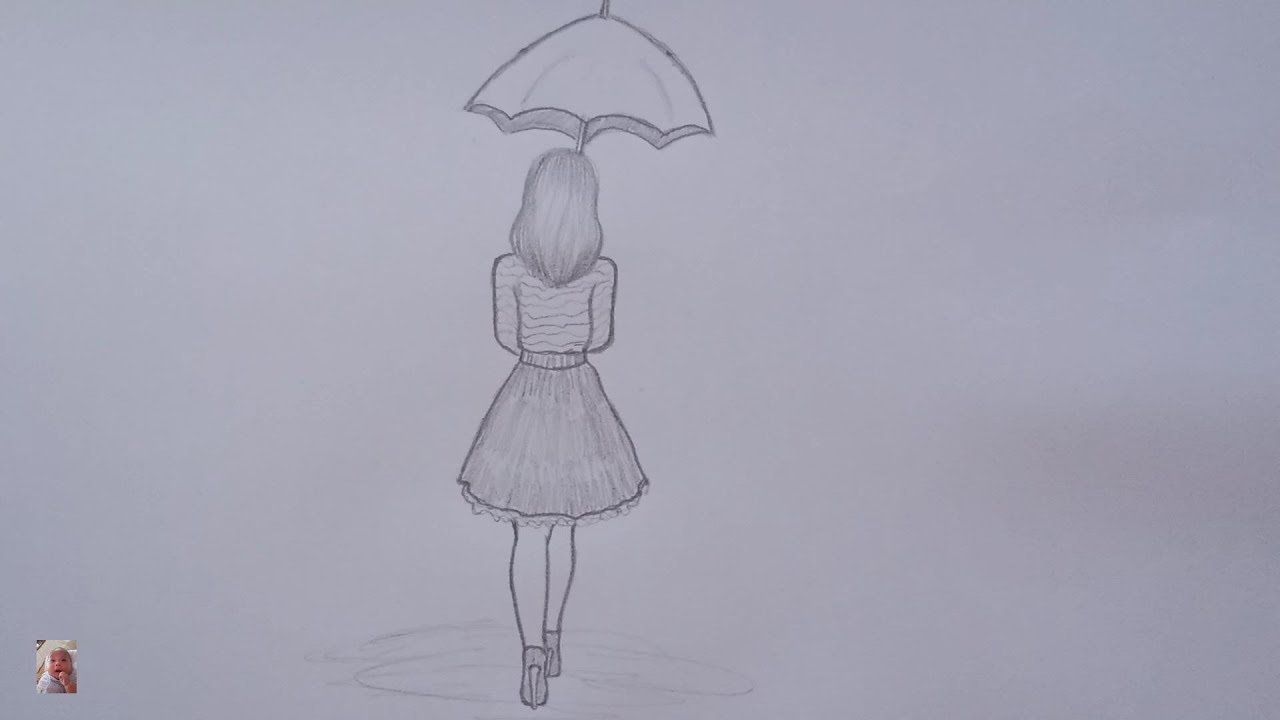 Vẽ cô gái che ô bằng bút chì - Drawing a girl covering an umbrella with a  pencil is also beautiful.